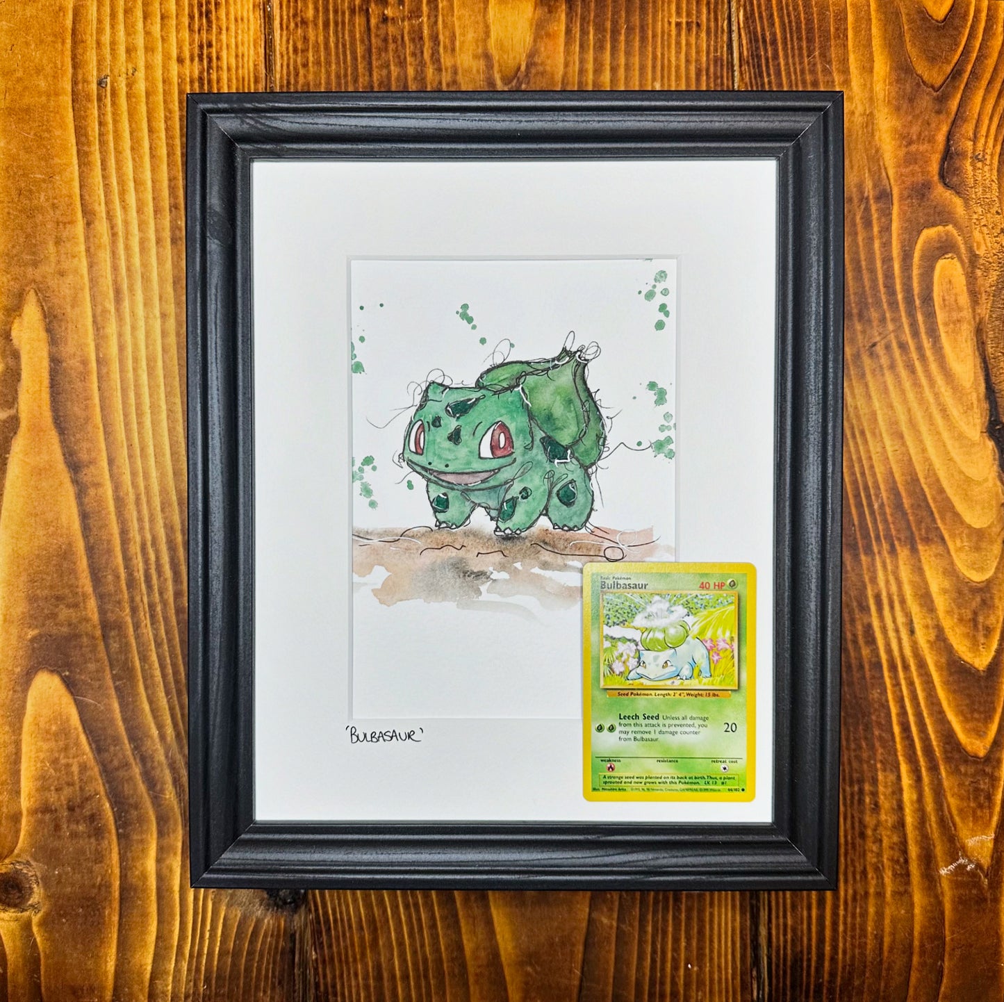 Bulbasaur - Original Watercolour with 1995 Pokèmon Card