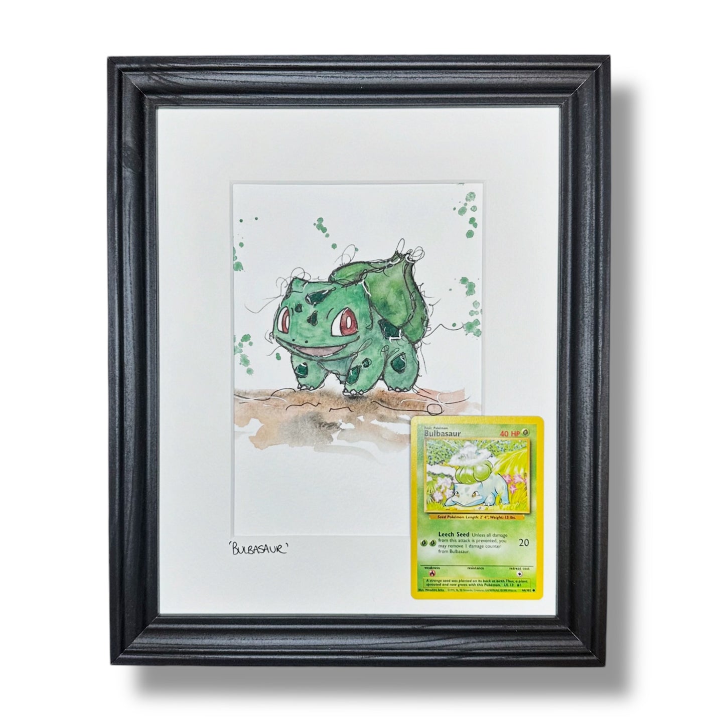 Bulbasaur - Original Watercolour with 1995 Pokèmon Card