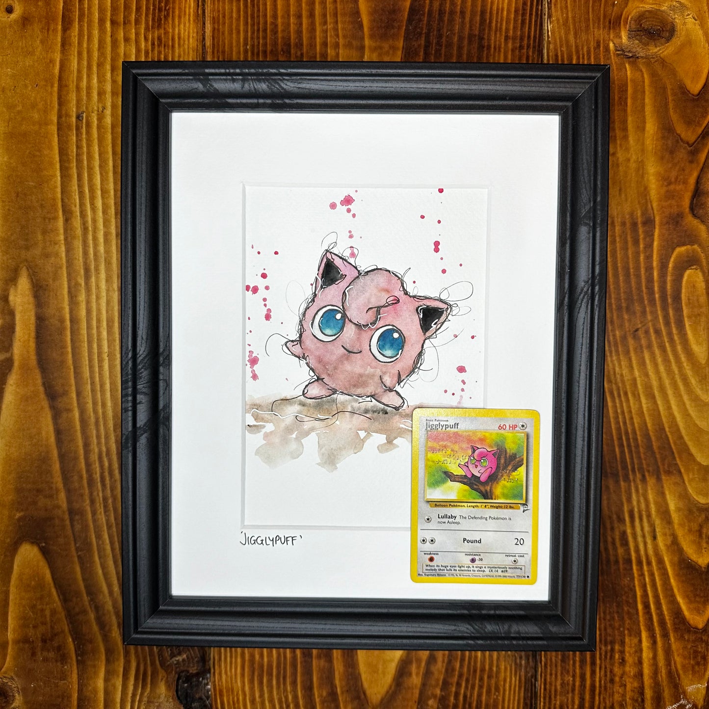 Jigglypuff - Original Watercolour with 1995 Pokèmon Card