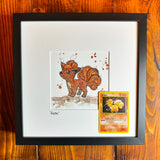 Vulpix Original Watercolour with 1995 Pokèmon Card