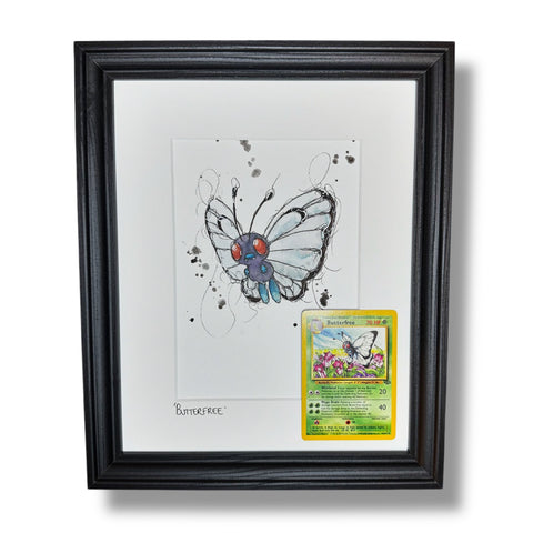 Butterfree - Original Watercolour with 1995 Pokèmon Card