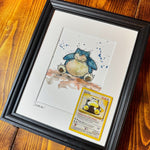 Snorlax - Original Watercolour with 1995 Pokèmon Card