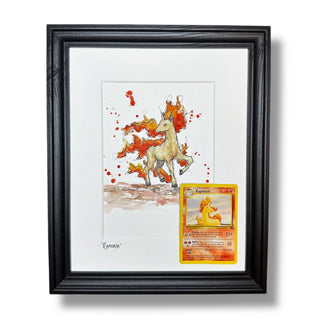 Rapidash - Original Watercolour with 1995 Pokèmon Card
