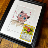 Jigglypuff - Original Watercolour with 1995 Pokèmon Card