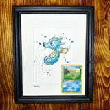 Horsea - Original Watercolour with 1995 Pokèmon Card