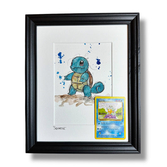 Squirtle - Original Watercolour With 1995 Pokèmon Card