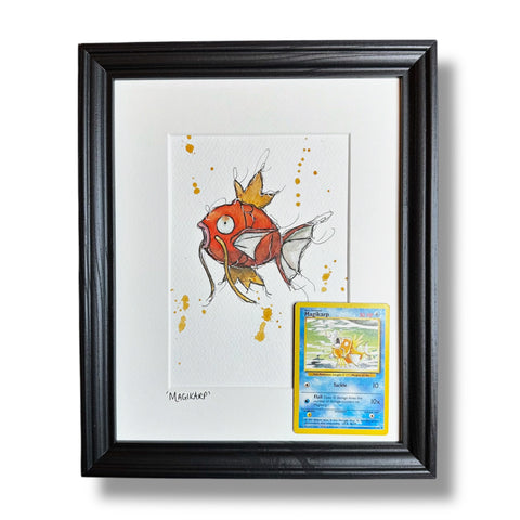 Magikarp - Original Watercolour With 1995 Pokèmon Card