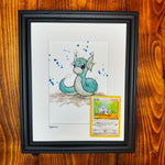 Dratini - Original Watercolour with 1995 Pokèmon Card