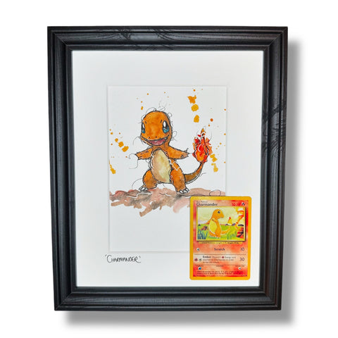 Charmander - Original Watercolour with 1995 Pokèmon Card