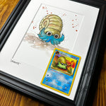 Omanyte - Original Watercolour with 1995 Pokèmon Card