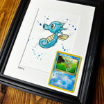 Horsea - Original Watercolour with 1995 Pokèmon Card