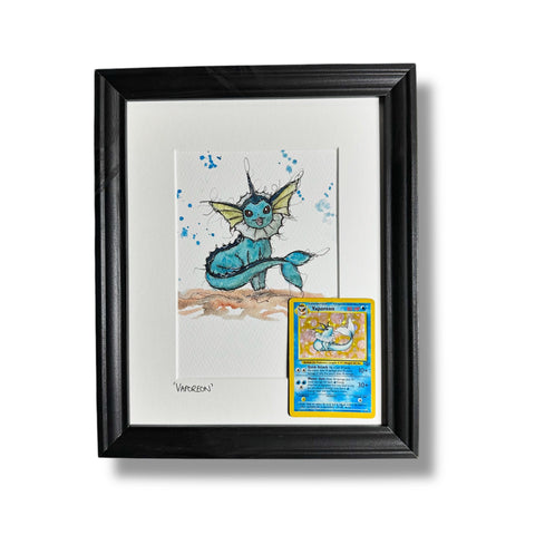 Vaporeon - Original Watercolour with 1995 Pokèmon Card