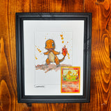Charmander - Original Watercolour with 1995 Pokèmon Card