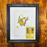 Pikachu - Original Watercolour with 1995 Pokèmon Card