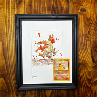 Rapidash - Original Watercolour with 1995 Pokèmon Card