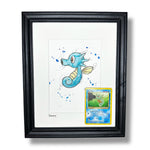 Horsea - Original Watercolour with 1995 Pokèmon Card