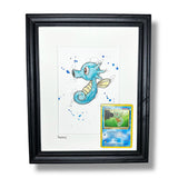 Horsea - Original Watercolour with 1995 Pokèmon Card
