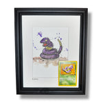 Ekans - Original Watercolour with 1995 Pokèmon Card