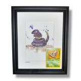 Ekans - Original Watercolour with 1995 Pokèmon Card