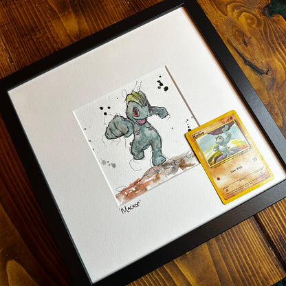 Machop - Original Watercolour with 1995 Pokèmon Card