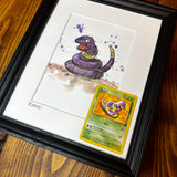 Ekans - Original Watercolour with 1995 Pokèmon Card