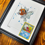 Seaking - Original Watercolour with 1995 Pokèmon Card