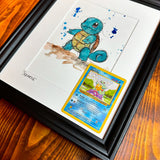 Squirtle - Original Watercolour With 1995 Pokèmon Card