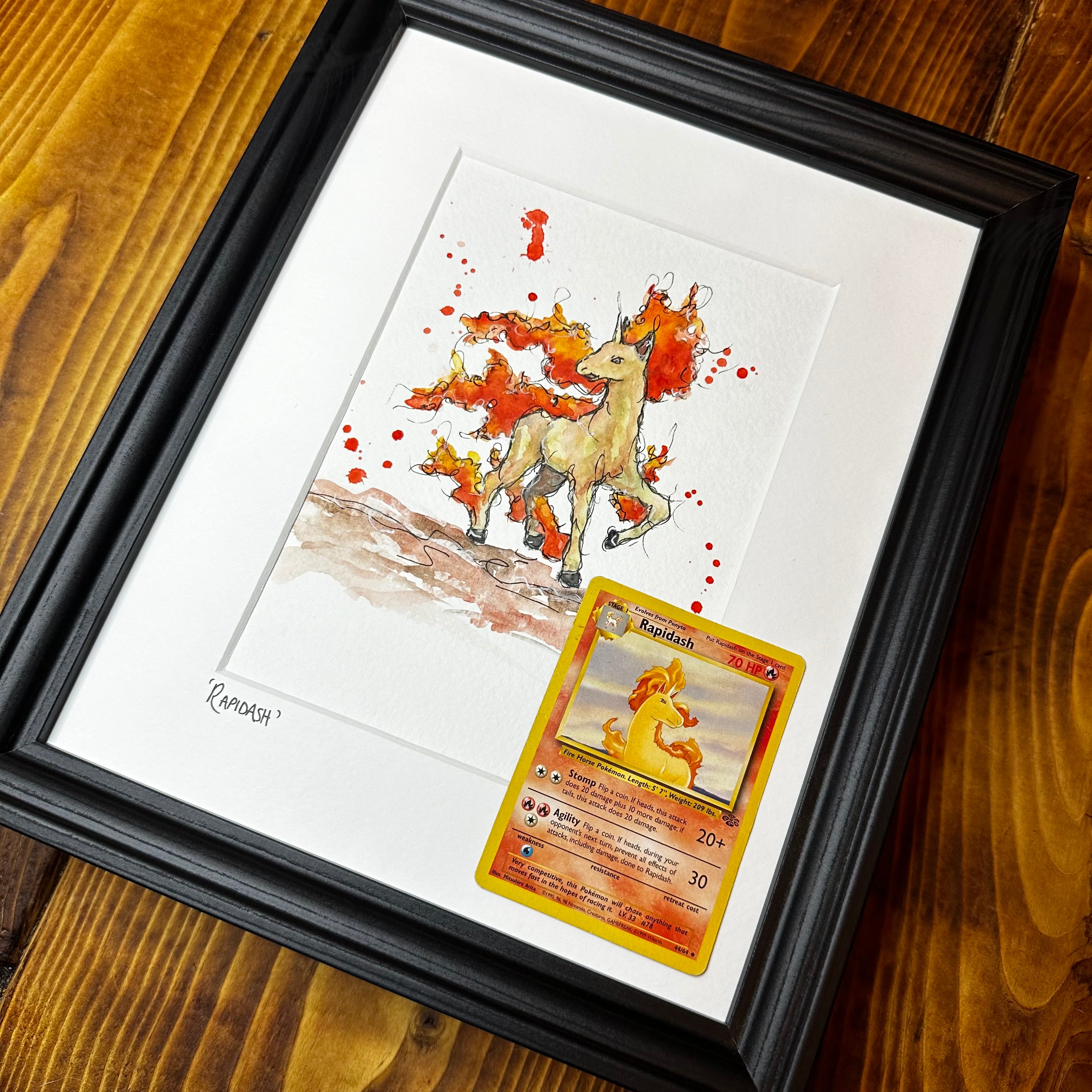 Rapidash - Original Watercolour with 1995 Pokmon Card Halewood Illustrations Rapidash - Original Watercolour with 1995 Pokmon Card Halewood Illustrations
