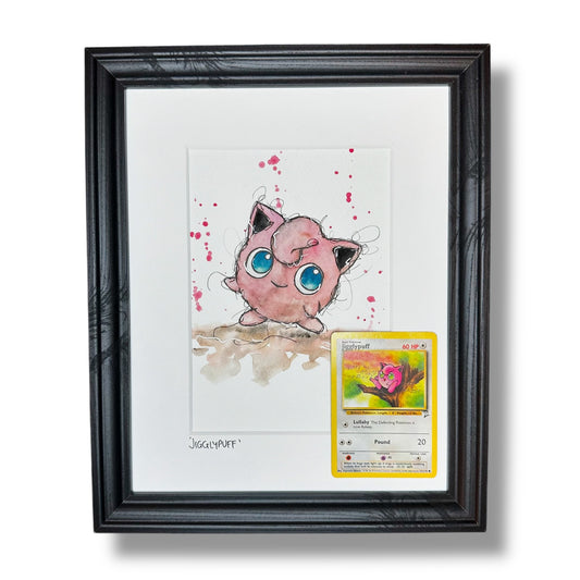 Jigglypuff - Original Watercolour with 1995 Pokèmon Card
