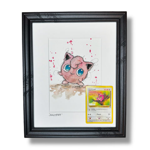 Jigglypuff - Original Watercolour with 1995 Pokèmon Card