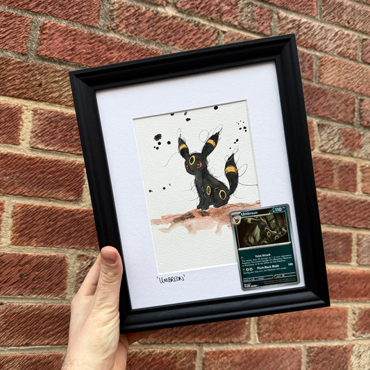 Umbreon - Original Watercolour with Reverse Holo Pokèball Card