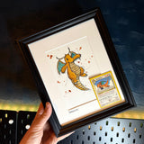 Dragonite - Original Watercolour with 1995 Pokèmon Card