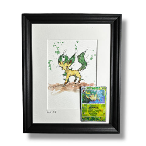 Leafeon- Original Watercolour with Reverse Holo Pokèball Card