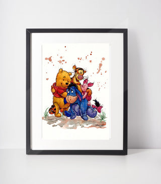 Pooh & Friends - A4 Framed Illustration